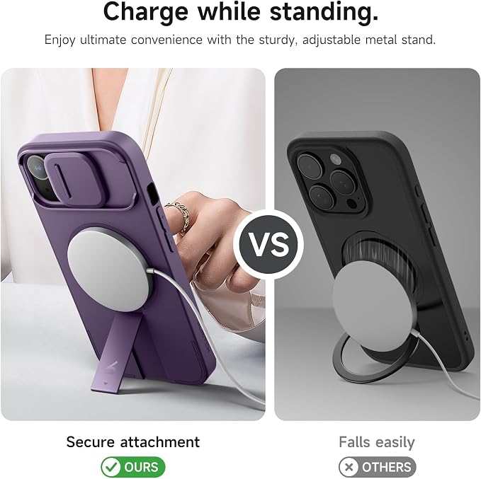 SURITCH for iPhone 15 Case with Magnetic Camera Slide Cover and Adjustable Kickstand, Compatible with MagSafe, Shockproof Bumper Case Slim Protective Cover 6.1 Inch, Dark Purple - Image 5