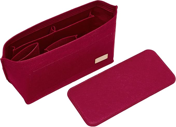 Doxo Purse Organizer Insert for Handbags & Base Shaper 2pc Set, Felt Neverfull MM Organizer Insert, Tote Bag Organizer with Zipper and Bottle Holder, Fit Speedy 30 Neverfull MM and More,Burgundy-L by Doxo