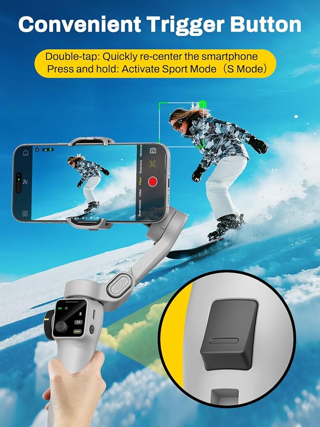 AOCHUAN Smartphone Gimbal Stabilizer for iPhone & Android, 3-Axis Phone Gimbal with Bluetooth Remote Control, Built-in 7.8” Extendable Rod, Face Tracking, Video Stabilizer – Smart V8 Kit White - Image 6