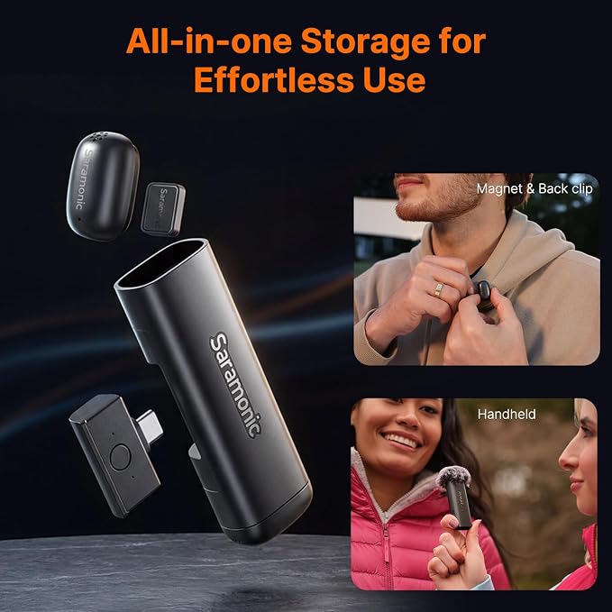 Saramonic Air SE Wireless Mini Microphone for iPhone 17/16/15 & Android, 48kHz/24-bit, AI Noise Cancellation, Clip on Content Creator Microphones for Interview YouTube TikTok Vlogging (2TX + USB-C RX) - Image 5