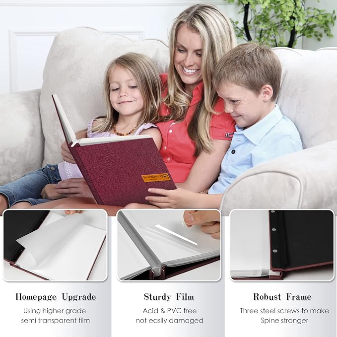 Spbapr Large Photo Album Self Adhesive Magnetic Scrapbook,DIY Scrapbook Album for 4x6 5x7 8x10 Picture,40 Pages Linen Cover Memory Book for Wedding Family Baby Pets, with Metallic Pen and Scraping - Image 3