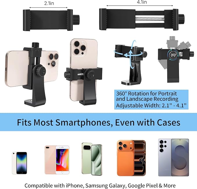 Golf Tripod Monopod, Magnetic Phone Stand for Swing Recording | 53.5" phone holder for iPhone/Android, with clamp, MagSafe/metal ring mount, 1/4"-20 screw, spike, tripod, carry bag - Image 8
