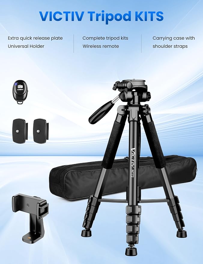 Tripod for Camera and Phone, 72" Tall Camera Tripod Monopod with Remote | Professional Heavy Duty Compact Camera Stand for iPhone, DSLR, Spotting Scope, Telescope, Binocular - Image 8