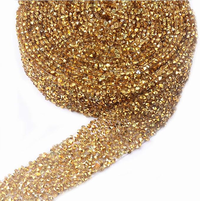 EORTA 1Yard X 3CM Rhinestone Beaded Trim Sparkling Crystal Rhinestone Hotfix Ribbon Iron on Applique Bling Chain Banding Belt for DIY Wedding Bridal Dress Embellishment Phone Wall Decor, Gold by EORTA