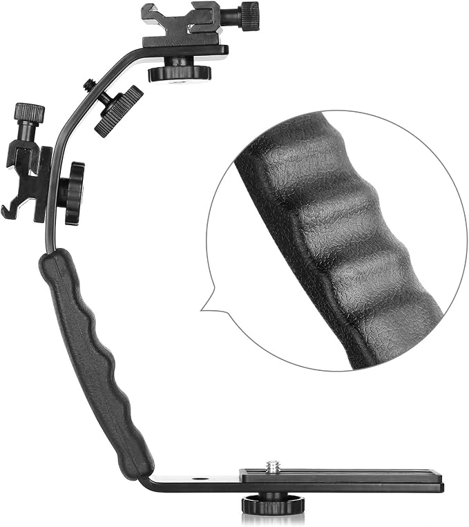 ChromLives Camera L Bracket Mount Video Grip L-Bracket with Dual Flash Cold Shoe Mount 1/4'' Tripod Screw, Heavy Duty Padded Hand Grip for DSLR Camera Camcorder (Updated) - Image 7