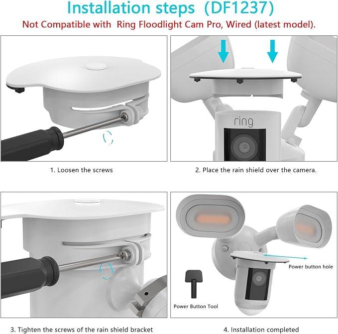 Sun Rain Shade Camera Cover Compatible with R-ing Floodlight Cam Wired Pro, for R-ing Floodlight Outdoor Weather-Resistant Rain Shield Accesorios (White) - Image 5
