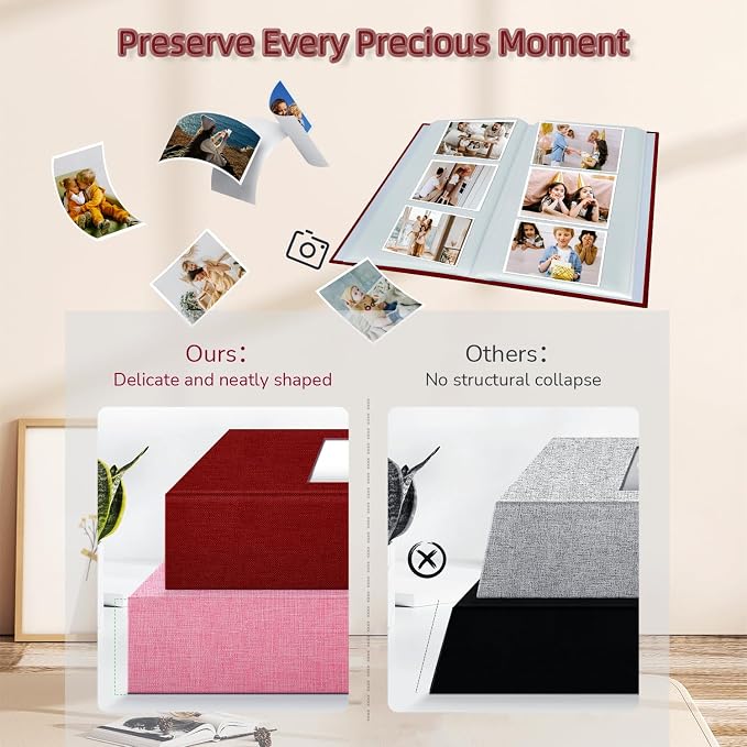 Popotop Photo Album 4x6-300 Photos Linen Cover Photo Books with 300 Horizontal Pockets,Slip-in Picture Albums for Family Wedding Anniversary Baby Vacation Pictures - Image 5