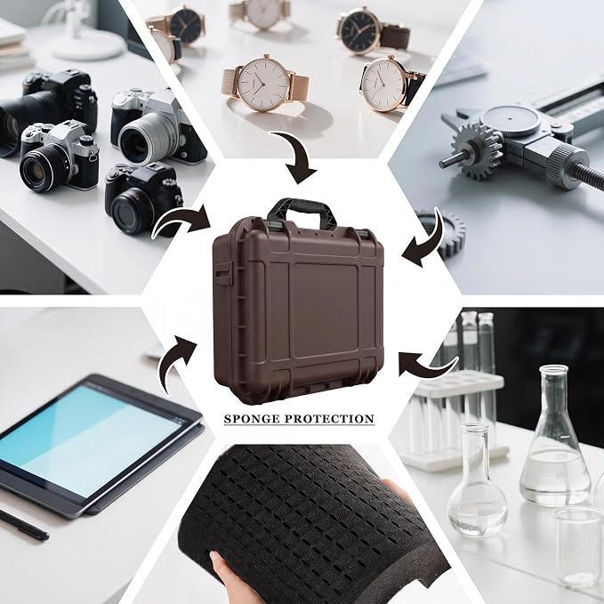 Relaxweex 1 Pcs Waterproof Hard Case with DIY Customizable Foam Insert Portable Protective Case with Knife for Camera Drones Equipments Tools Test Instruments(Brown,14.3 x 11.4 x 4.5 Inch) - Image 7