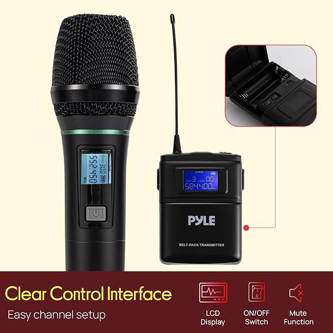Pyle 8 Channel UHF Wireless Microphone System with 4 Handheld, 4 Lavalier & 4 Headset Microphones, 300 Ft Range & Rack Mount Receiver for Church, Conferences & Live Events - Image 6