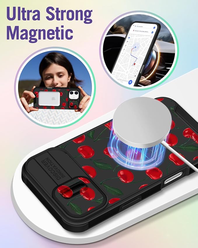 Buleens for iPhone 16 Plus Case 6.7 Inch - with Ring Stand & Camera Cover Aesthetic Cute Designed for Women Girls Girly Pretty Kawaii Cherry Phone Case for iPhone 16 Plus Compatible with Magsafe - Image 4