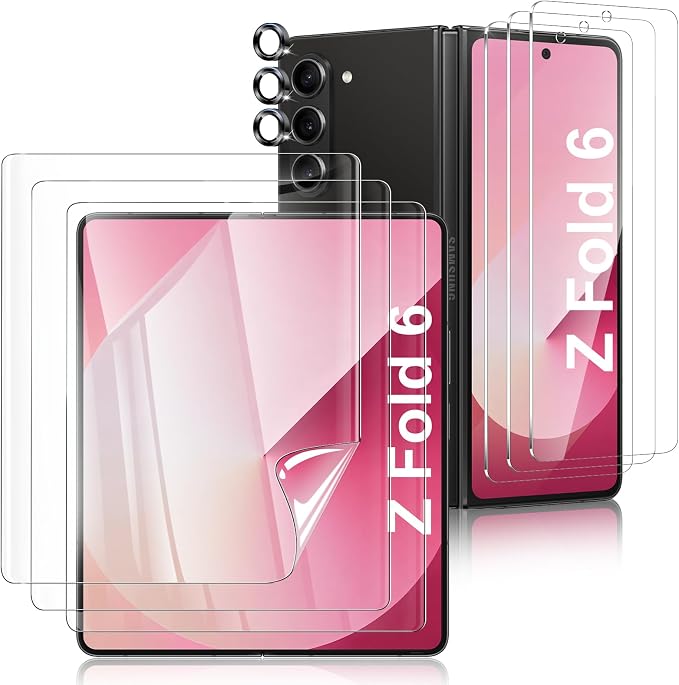 Fotbor [3+3+3 Pack All-in-One Screen Protector Set for Samsung Galaxy Z Fold 6 - Flexible Inner Screen Film, Tempered Glass Back Screen Protector & 1 Set of Camera Lens Protector by Fotbor
