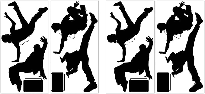 Beistle 80's Break Dancer Props, 12 Pieces, 13.75"-51.5" - Printed Plastic Silhouette Wall Decorations, Decade Cut Outs by Beistle