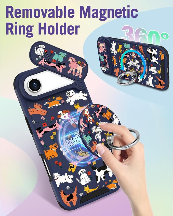 Buleens for iPhone 17 Air Case 6.5 Inch - with Ring Stand & Camera Cover Aesthetic Cute Designed for Women Girls Girly Cartoon Kawaii Dogs Phone Case for iPhone 17 Air Compatible with Magsafe - Image 5
