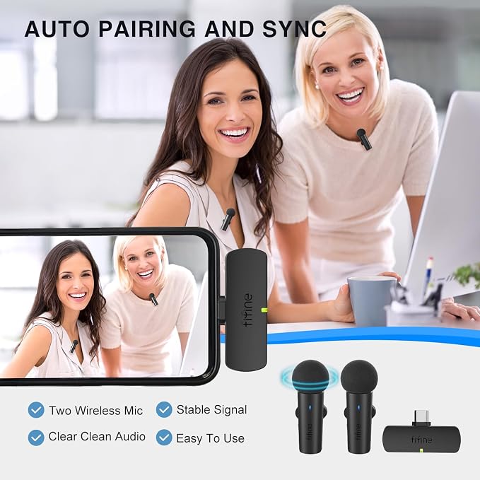 FIFINE M8 Wireless Lavalier System Dual Lapel Mic for Video Interview Vlog | 2 Microphones with Type C Receiver, Clear Sound for Android Phone Tablet Iphone15 Laptop YouTube - Image 2