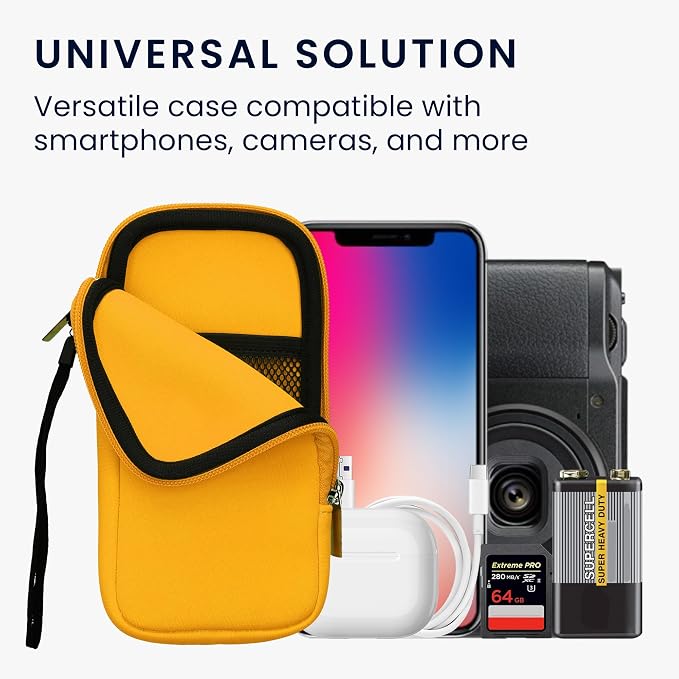 kwmobile Universal Phone Pouch Size XXL - 7" - Neoprene Smartphone Pouch with Zip - Water-Repellent Mobile Phone Case - Sleeve in Honey Yellow - Image 4