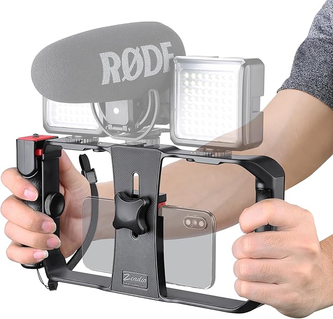 Zeadio Smartphone Video Rig, Phone Stabilizer Grip with a Detachable Side Handle, Universal Video Recording Cage, Compatible with All Smartphones for Vlogging Filmmaking Live Streaming by Zeadio