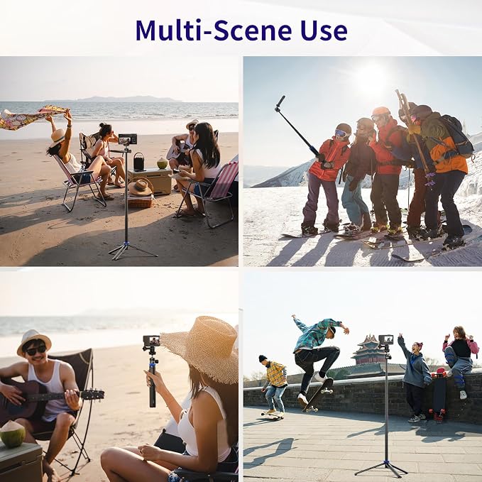 Kaitezenz Selfie Stick Tripod for Gopro Camera, 62" Extendable Tripod Stand with 360° Ball Head 1/4" Screw, Portable Lightweight Camera Tripod for Max Hero 13 12 11 10 DJI OSMO Pocket3 Action Camera - Image 4