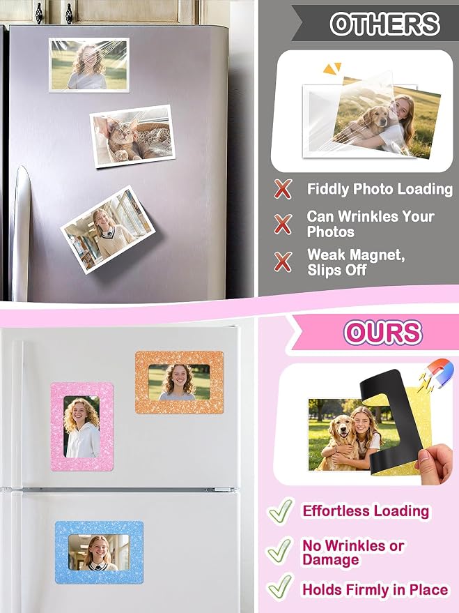12Pcs Magnetic Picture Frames for 4"x6" Photo, Locker Accessories for Girls | 6 Colors, Cute Back to School Gifts, Classroom Decorations Supplies, Refrigerator Decor, White Dots - Image 2