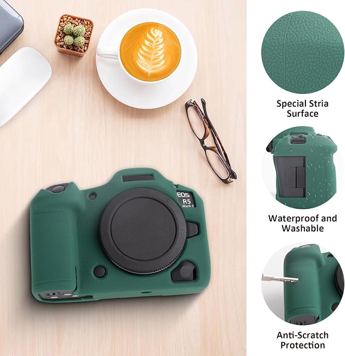 MUZIRI KINOKOO Silicone Case Compatible for Canon EOS R5 Mark II Digital Camera, Soft Rubber EOS R5 Mark II/EOS R5 II Protective case Cover with Anti-Slip Design - Green - Image 6