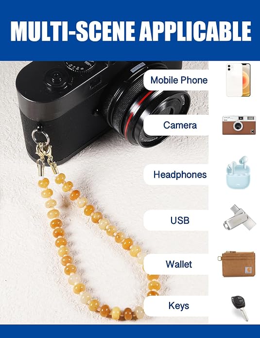CH.yishi Crystal Beaded Phone Charm Wrist Strap Camera Lanyard | Handmade Cell Phone Chain,with Tether Tab,Keychain Bag Wallet Natural Stone Charm,Headphone Gemstone Decor,Camera Wrist Strap - Image 3