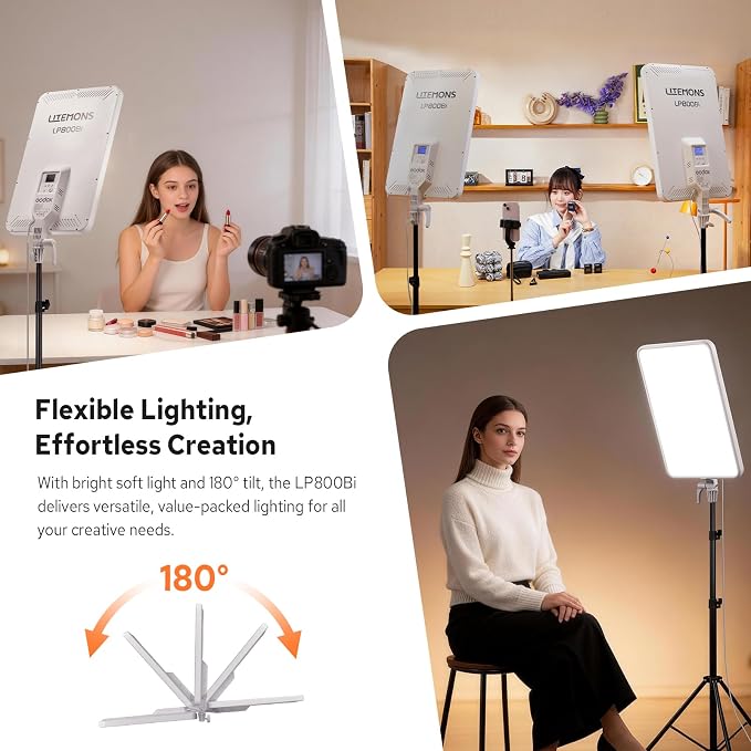 Godox LP800Bi LED Panel Video Light, 85W Bicolor Studio Soft Light, 2800K-6500K 11FX Effects APP Control, Fanless Silent Design for Livestreaming, Vlogging, Video Recording - Image 4
