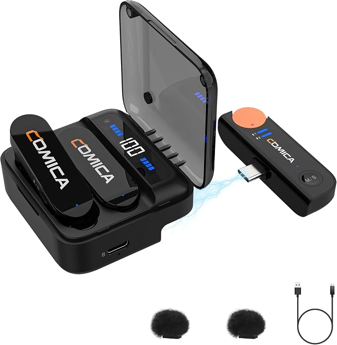 COMICA Vimo S UC Wireless Lavalier Microphone with 656FT Range | 48kHz/24bit Recording, 15H Battery Life with Charging Case, Lapel Microphone Wireless for Video Recording Vlogging by COMICA