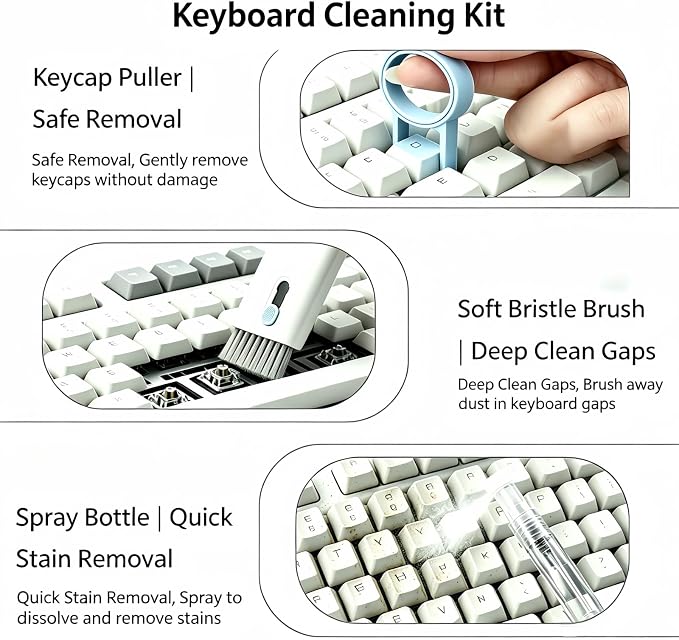 Keyboard Cleaning kit - 7 in 1, Keyboard Cleaner, Multifunction Brush with Key Extractor for Headphones, Keyboards, displays and Smartphones (with Cleaning Liquid Included) - Image 3