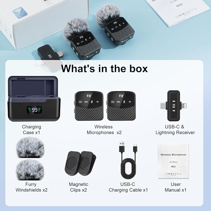 Mini Wireless Lavalier Microphone for iPhone/Android/Tablets,Magnetic Mini Mic with Noise Reduction, 25H Battery Life with Charging Case, Lapel Microphone Wireless for Video Recording Podcast - Image 7