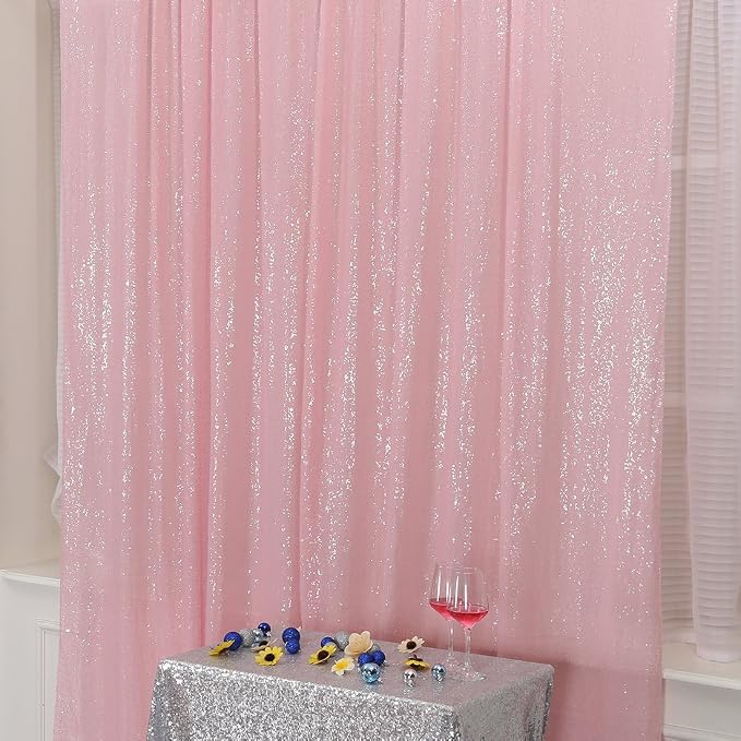 Poise3EHome Pink Sequin Backdrop, 10Ft x 10Ft Glitter Photography Background Curtains for Party Baby Shower Wedding Birthday Christmas Thanksgiving Halloween Decoration - Image 2