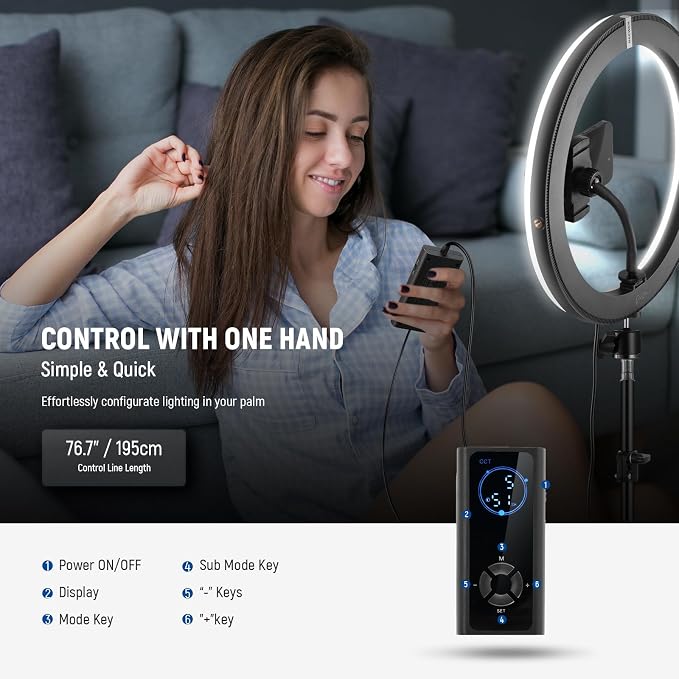 NEEWER 12" 24W Power LED Ring Light with Tripod Stand, Bi Color 2900-7000K, USB C PD Input, CRI97+ 1810lux/0.5m Compatible with iPhone Makeup Studio Streaming Selfie Video Recording, RH12B - Image 6