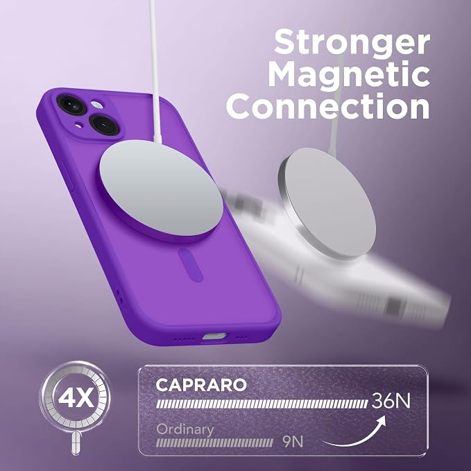 CAPRARO for iPhone 14 Case, Compatible with MagSafe | Upgraded [Full Camera Protection] Shockproof Protective Slim Translucent Matte Magnetic Phone Case 6.1'', Neon Purple - Image 4