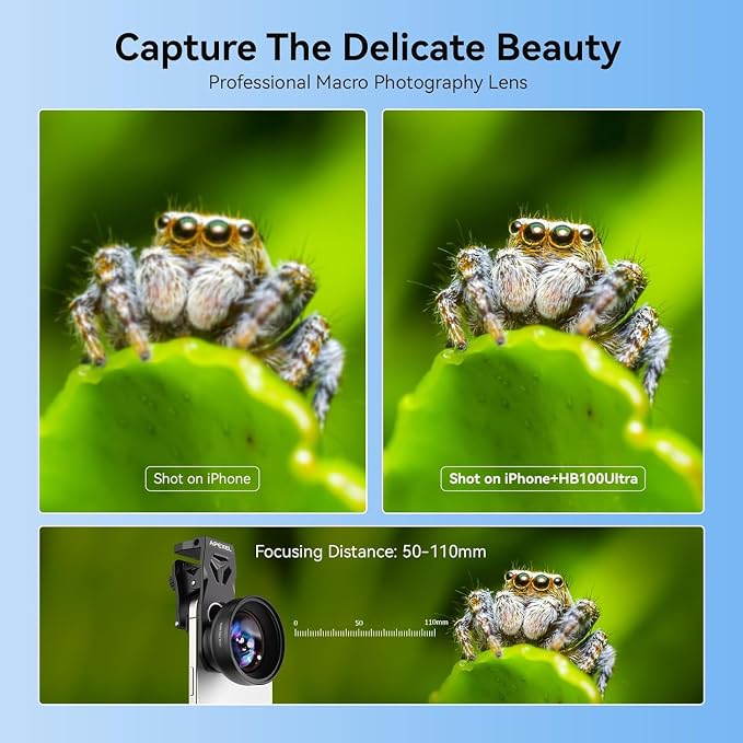 Upgraded Professional Macro Lens for Smartphone, HB100U Macro Photography Lens for iPhone, Aluminum Phone Camera Lens Kit with Universal Clip. Phone Lens Attachment Fit for iPhone, Android Phone. - Image 3