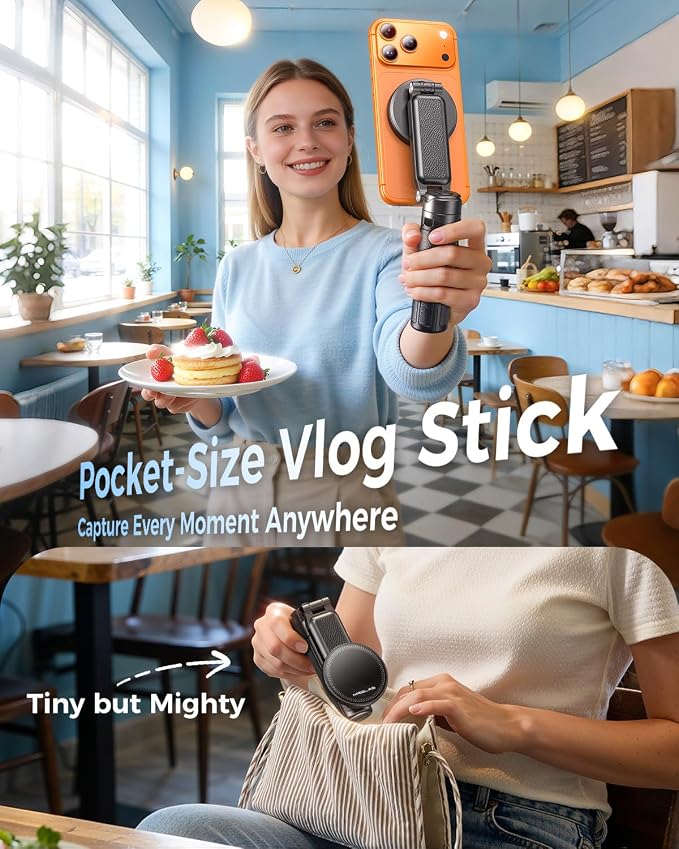 【Max 17"】 MRGLAS Magnetic Mini Tripod Selfie Stick for iPhone【4.5" Pocket】 | 【17" Max Extendable】4.5" Pocket Stand with Wireless Remote, Detachable Clamp, 360° Rotatable for MagSafe, 4-in-1 Mini Tripod - Image 7