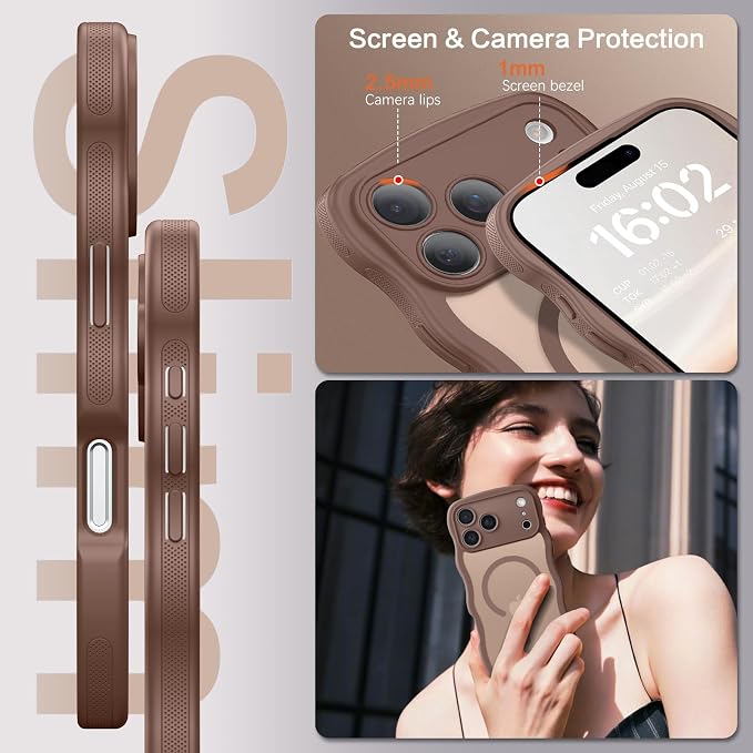 BENTOBEN Magnetic for iPhone 17 Pro Case, Cute Wavy Full Camera Protection [Compatible with MagSafe] Matte Anti-Slip Bumper Women Girls Boys Protective Cover for 17 Pro 6.3", Desert Titanium - Image 5