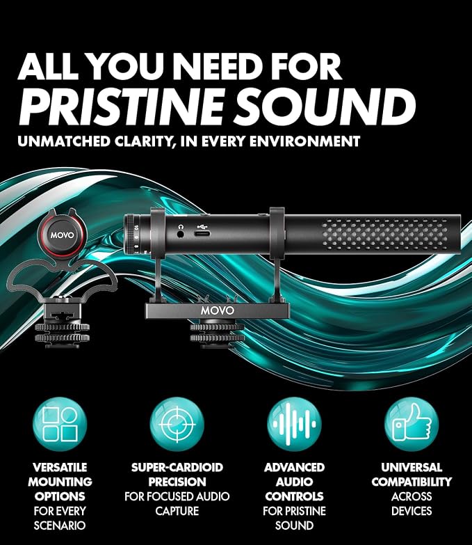 Movo X1 Supercardioid Shotgun Microphone - 3.5mm/XLR/USB-C Camera Mic for DSLR, Smartphones, and Computers - Professional Boom Microphone with Advanced Audio Controls, Tripod, and Accessories - Image 2