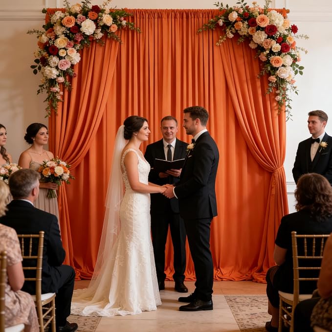 10ft x 10ft Orange Backdrop Curtains for Parties, Polyester Fabric Backdrop Drapes with Rod Pockets for Weddings, Birthday, Halloween, Photography, Christmas Party Background Curtain, 2 Panels - Image 4