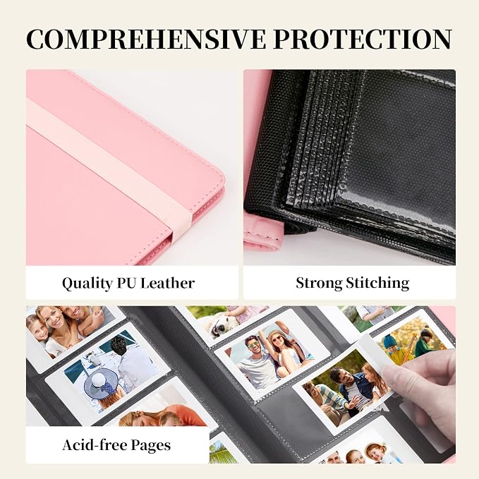 Veicevol 400-Pocket 2x3 Photo Album for Instax Mini and Polaroid, Pink | PU Leather Cover Keeps, Fits Instax Mini and Polaroid 2x3 Photos, Protects Travel, Wedding and Family Memories - Image 4