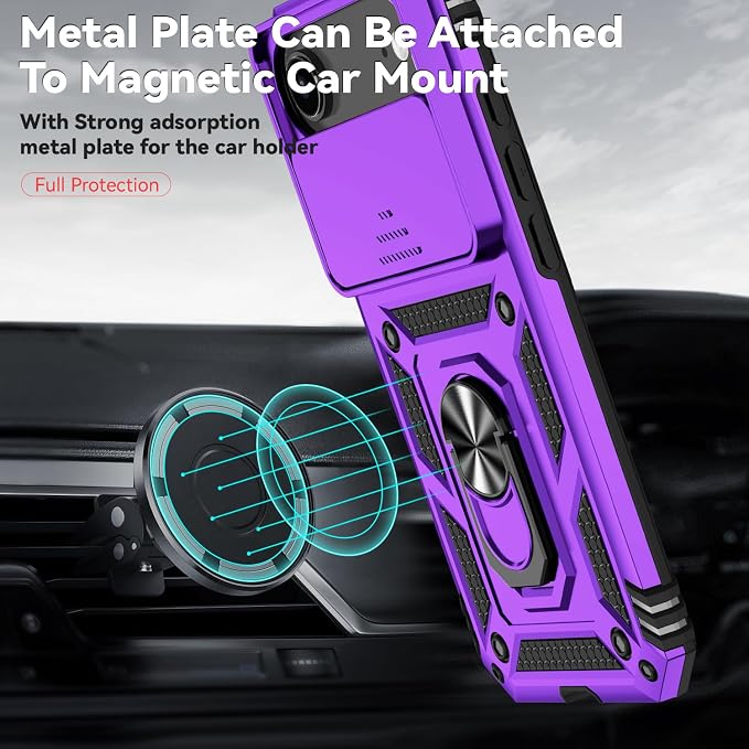 SunStory Phone Case for iPhone Air Case with HD Screen Protector & Slide Camera Cover & Rotated Ring Kickstand, [Military-Grade] Phone Case for iPhone 17 Air, Purple - Image 5