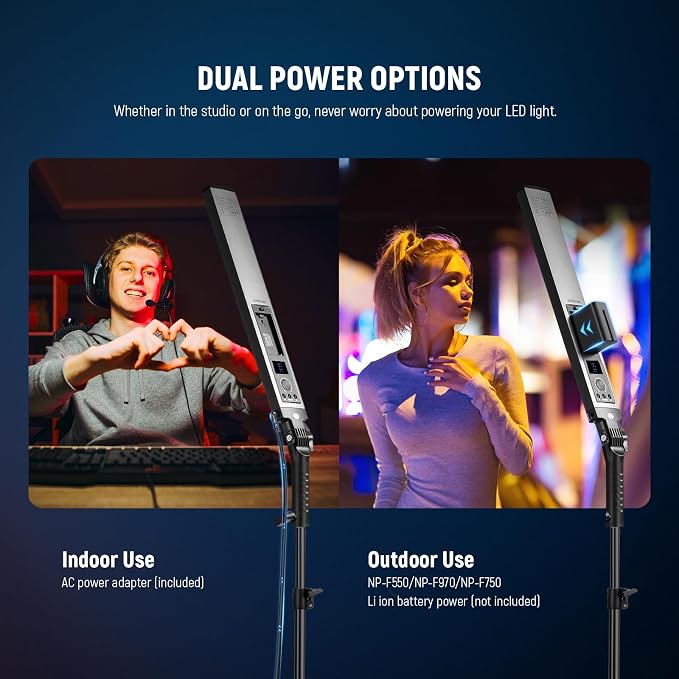 NEEWER Upgraded LED Video Light Stick & 2.4G Remote Kit, 2 Pack Handheld Dimmable 3200K~5600K CRI97+ Video Lighting with Stands/Filters/Bag for YouTube Video Recording Photography Gaming, BH20B Black - Image 6