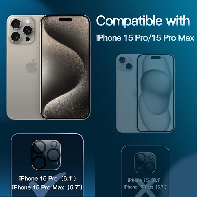 JETech Camera Lens Protector for iPhone 15 Pro/15 Pro Max, 3-Pack | 9H Tempered Glass, HD Clear, Anti-Scratch Protection, Night Shot Compatible, Case-Friendly - Image 2
