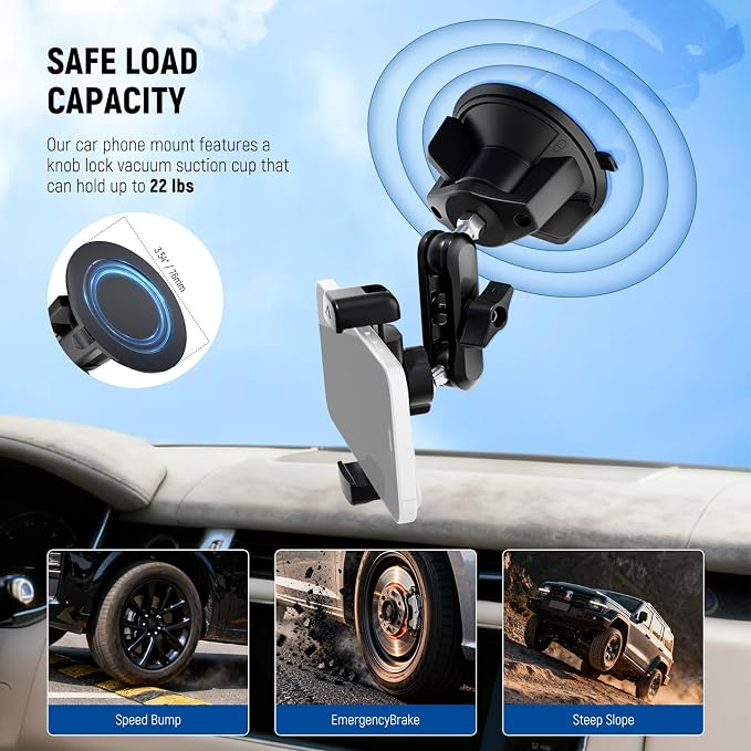 NEEWER Phone Holder for Your Car, 360° Rotating Vacuum Suction Cup Metal Cell Phone Mount Magic Arm Compatible with iPhone Samsung for UTV Windshield Skylight Glass Navigation Video Recording, PA136 - Image 4