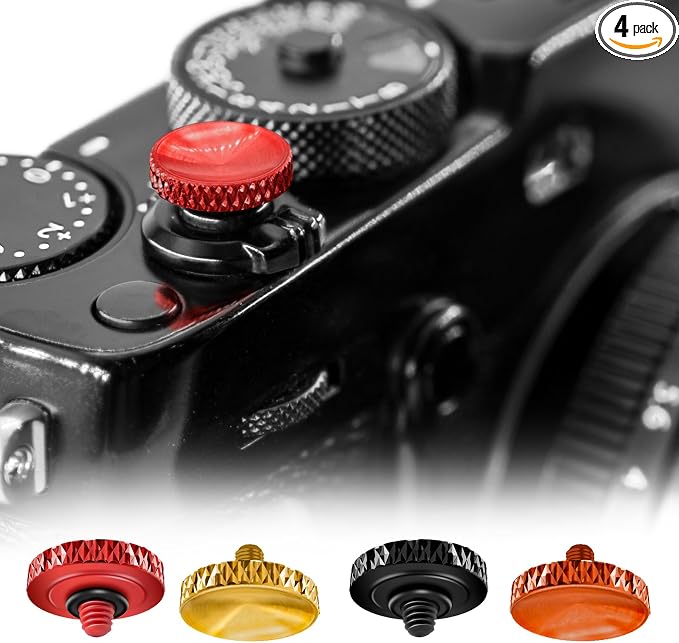 REYGEAK for Fujifilm Camera Shutter Button,4 Pcs Copper Soft Shutter Release Button,Camera Shutter Button Fits for Fuji Fujifilm X100 X100VI X-T5 X-T4 X-T3 Accessories(Red/Brass/Orange/Black) | Camera Shutter Button Accessories for Fuji Fujifilm X100 X... by REYGEAK