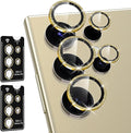 for Samsung Galaxy S24 Ultra Camera Lens Protector, Individual Metal Ring Tempered Glass Lens Cover, [Strong Adsorption] Scratch Resistant Ultra-Thin HD Clear Lens Cover, 2 Set-Gold Sparkly by Btscase