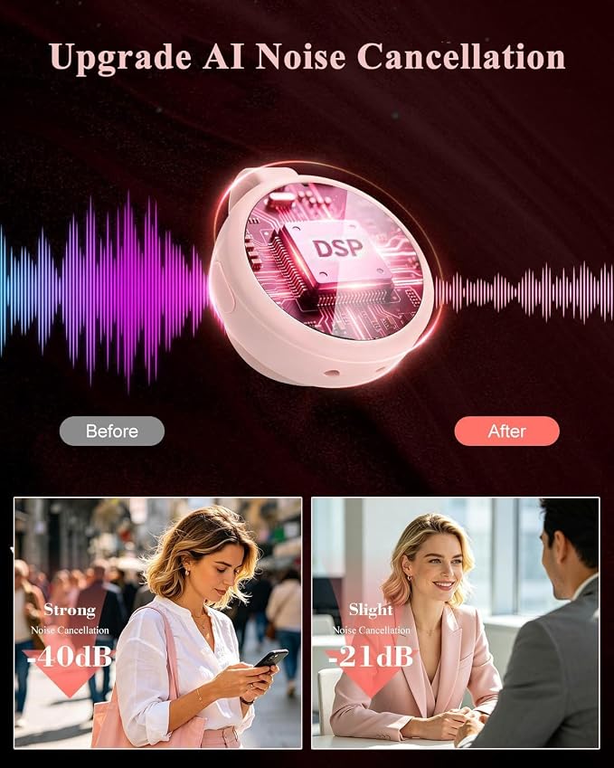 Wireless Microphone for iPhone & USB C Android, AI Noise Canceling Lapel Mic with Charging Case Magnetic Clip LCD Display DSP Chip Lavalier Mini Microphone for Vlogging Tiktok Live Stream YouTube Pink - Image 2