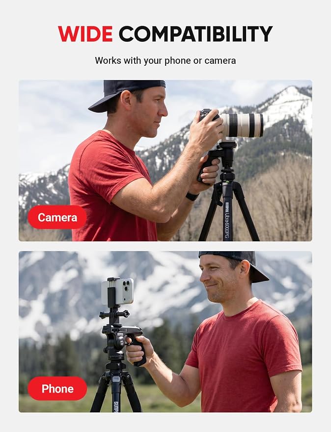 Sunpak 61" Aluminum Video & Camera Tripod with Pistol Grip Ball Head Stand | Lightweight, durable 61" tripod with self-leveling rubber feet, bull's-eye level, and geared center column. - Image 5