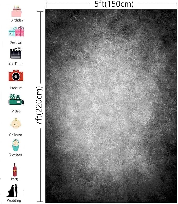 5x7ft Abstract Black Gray Portrait Photography Backdrops Photo Studio Prop Background for Children Adult - Image 3