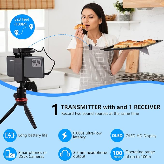 BOYA by-XM6 S1 Mini Wireless Microphones,OLED Lavalier Microphone Wireless with Mono/Stero & Monitoring for DSLR Camera/Camcorder/iPhone/Smartphone YouTube Vlog Live Stream Podcast - Image 3