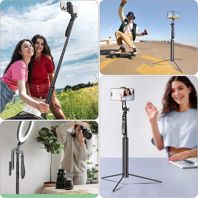 Selfie Stick Tripod for Phone with Remote Control & Holder, 72 Inch, Black | Extendable Selfie Stick for iPhone, iPhone Tripod for Video Recording - Image 7