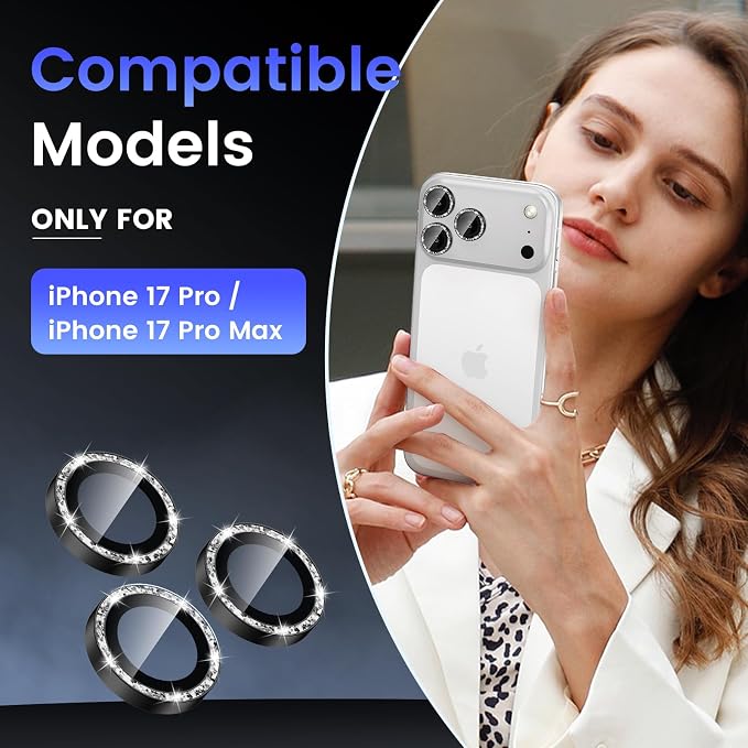 Tensea Camera Lens Protector Compatible for iPhone 17 Pro Max/17 Pro | Metal Aluminum Alloy Tempered Glass Cover Bling Camera Screen Protector Accessories, Case Friendly - Image 2