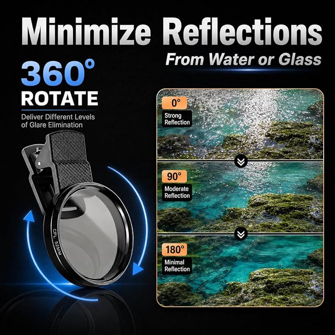 Upgraded 52MM Variable ND2-ND400 Filter, Clip-on Phone Lens ND Filter Kit, Compatible for Phone17 16 15 14 13 12 11, and Other Smart Phones - Image 8